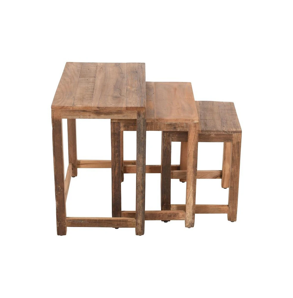 Jofran Reclamation Rustic Reclaimed Solid Wood Three-Piece Nesting Tables