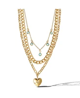 Jessica Simpson Gold-Tone Layered Necklace with Heart and Turquoise Accents