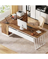 Tribesigns 71-Inch Executive Desk, L-Shaped Desk with Cabinet, Large Office Desk with Drawers and Storage Shelves, Writing Table Computer Desk for Hom