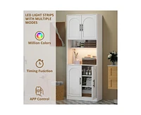 gaomon 71" Tall Kitchen Pantry Storage Cabinet, Kitchen Hutch Storage Cabinet with Led Lights, Freestanding Pantry Cabinet with Microwave Shelf