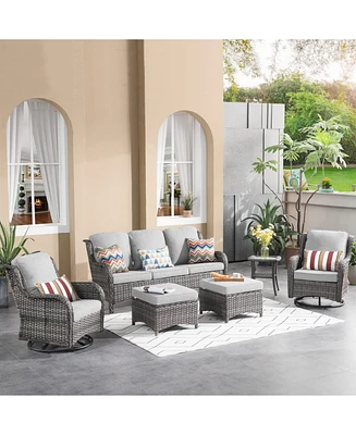 Xizzi 6 Pcs Outdoor Patio Furniture Set,High Back Sofa and Swivel Chairs Set