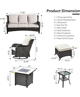 Xizzi Patio Furniture Sets Outdoor Swivel Rocking Chairs with 50,000 Btu Propane Fire Pit Table 7 Pieces All Weather Pe Wicker Conversation Sofa and M