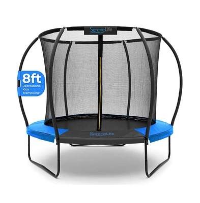 SereneLife 8ft Pumpkin Trampoline with Inner Enclosure for Kids (Blue)