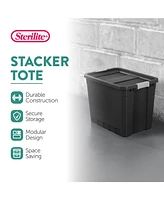 Sterilite 27 Gal Rugged Industrial Stackable Storage Tote w/ Lid, Black, 12 Pack