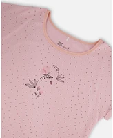 Deux par Women's Printed Organic Cotton Two-Piece Pajama Set Small Pink Flowers On Pale Background - Adult