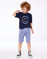 Deux par Toddler Boys Cotton Graphic Tee Smiling Navy Blue - Toddler|Child