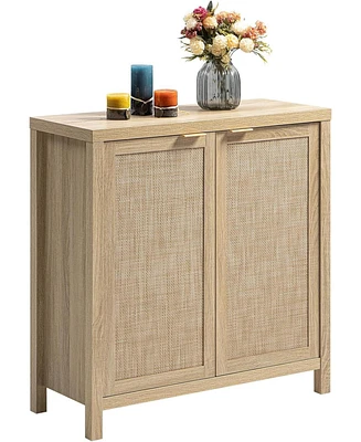 gaomon Sideboard Buffets Storage Cabinet - Boho Large Coffee Bar with Rattan Decorated Door Farmhouse Chest Credenza