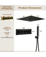 Casainc 4-Function Luxury 16 Inch Thermostatic Rain Shower Set with Remote Control 64 Color Lights