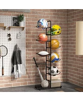 Kuyotq Metal Basketball Holder with 7 Removable Hanging Rods and Side Ball Basket