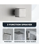 Casainc 10 Inch Wall Mounted Square Shower System Set with Handheld Spray & Tub Spout