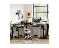gaomon L Shaped Desk with Drawers and Led Lights, 55 Inch Computer Desk with Shelves & Monitor Stand