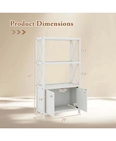 Costway Bathroom Storage Cabinet with Open Shelves & Double Doors Modern Organizer