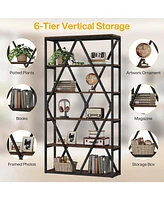 Tribesigns 71-inch Tall Bookshelf Set of 2, 6 Tier Industrial Large Bookcase, Freestanding Open Book Shelf Display Shelf, Wood Bookshelves Storage She