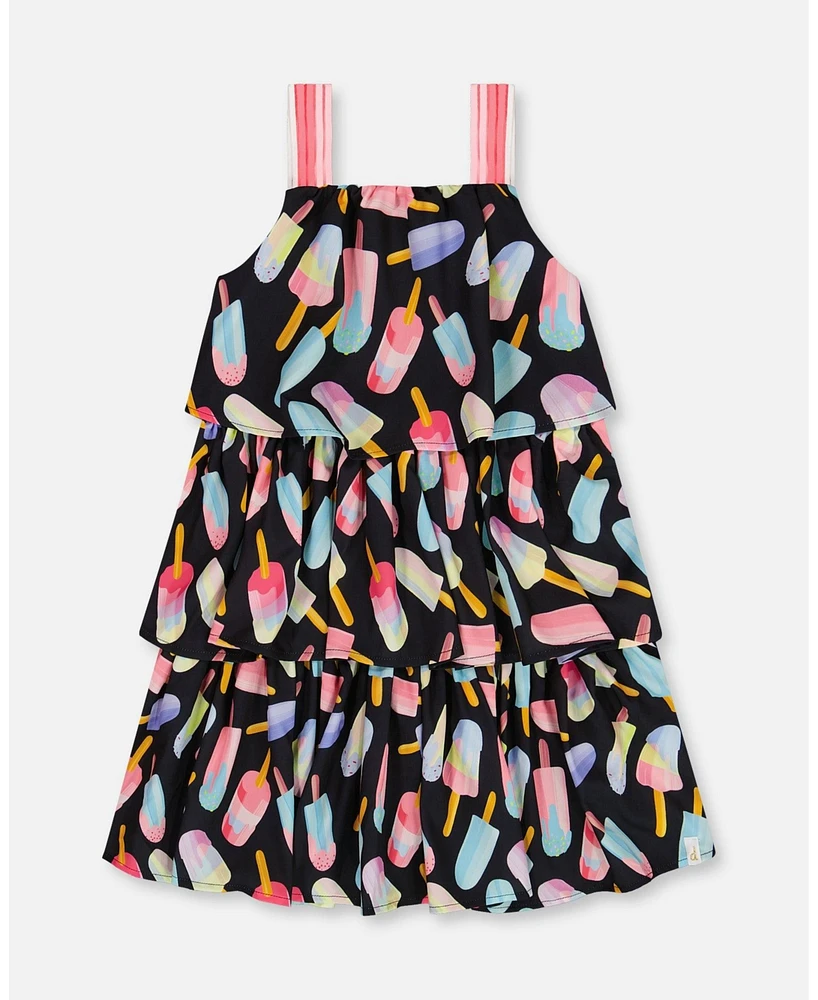 Deux par Big Girls Printed Tiered Dress Ice Lollipops And Black