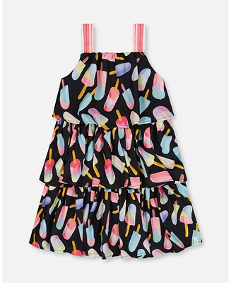 Deux par Big Girls Printed Tiered Dress Ice Lollipops And Black