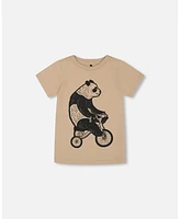 Deux par Big Boys Organic Cotton Graphic Tee Black Panda On Beige Background