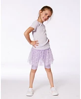 Deux par Big Girls Crinkle Biker Short With Flower Mesh Skirt Lilac White Flowers