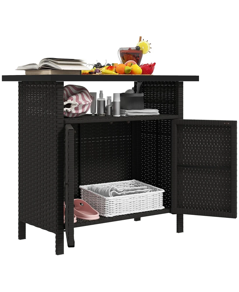 Outsunny Wicker Storage Cabinet, Outdoor Buffet Dark