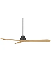 Casa Vieja 52" Delta Modern Country Indoor Outdoor Ceiling Fan 3 Blade Remote Control Matte Black Finish Wood Blades Bedroom Patio Living Room Kitchen