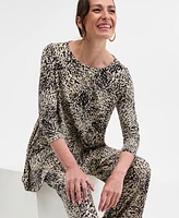 Jm Collection Petite Splash Cheetah Knit Swing Top, Exclusively at Macy's