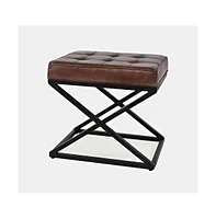 Jofran Global Archive Distressed Genuine Leather Ottoman Stool