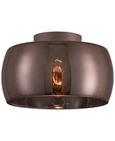 Possini Euro Design Janna 11" Modern Flush-Mount Ceiling Light Fixture Kitchen Foyer Hallway Round Brown Espresso Glass Bedroom Bathroom Entryway Livi