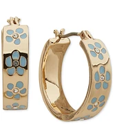 Karl Lagerfeld Paris Gold-Tone Enamel Flower Inlay Small Hoop Earrings, 0.68"