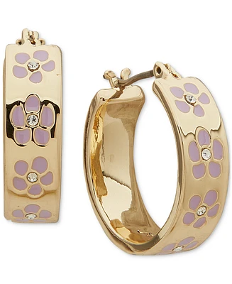 Karl Lagerfeld Paris Gold-Tone Purple Enamel Flower Inlay Small Hoop Earrings, 0.68"