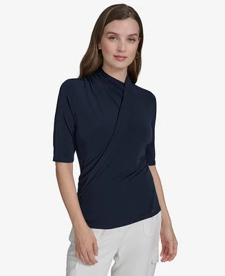 Halston Women's Elbow-Sleeve Crossover Jersey Top