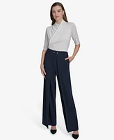 Halston Women's Scuba Barbell Open-Pleat Pants