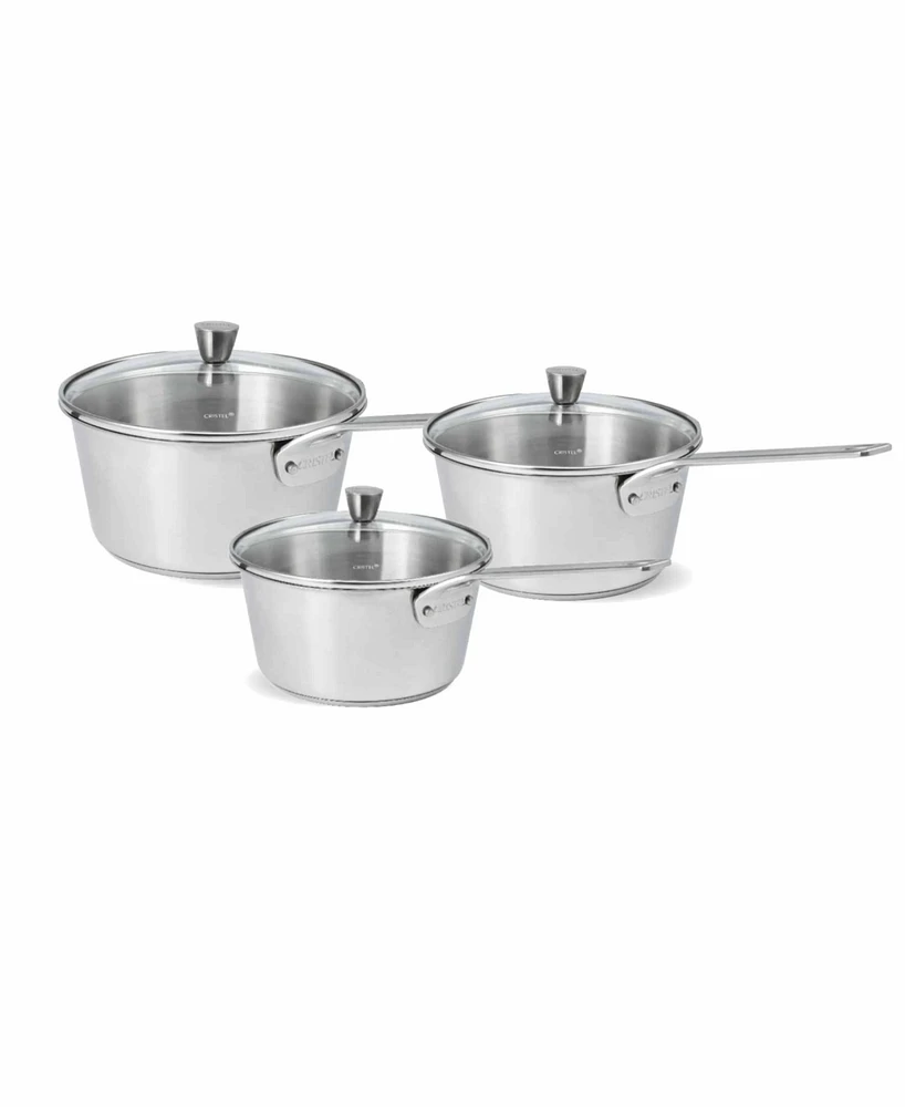 Cristel 1826 3-Piece Stainless Steel Saucepan Set with Glass Lids