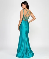 City Studios Juniors' Glitter Draped Lace-Up Gown, Created for Macy's