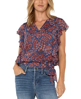 Liverpool Los Angeles Petite Ruffled Tie-Hem Top