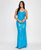 B Darlin Juniors' Sequin-Pattern Floor-Sweeping Gown, Created for Macy's