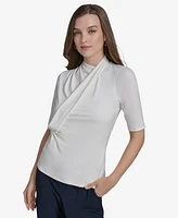 Halston Women's Elbow-Sleeve Crossover Jersey Top