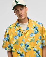 Mode of One Men's Blurred Floral Relaxed-Fit Shiny Twill Camp Shirt, Exclusively at Macy's