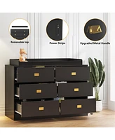 gaomon Dresser for Bedroom with 6 Drawers, Changing Table Top, Nursery Diaper Station Baby Power