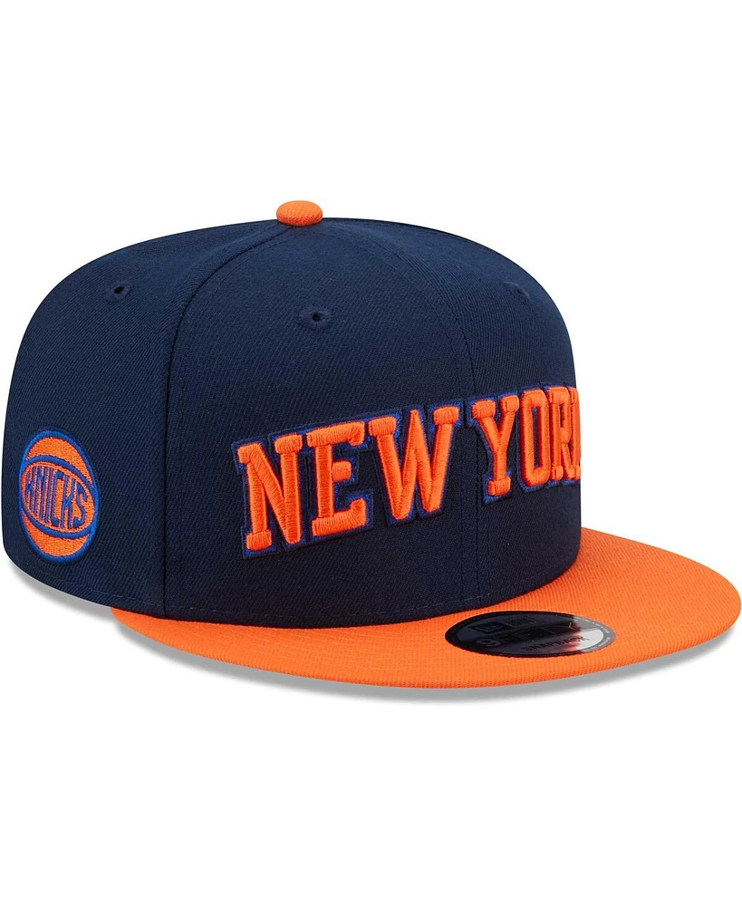 New Era Men's Navy/Orange New York Knicks Jersey Hook Statement Edition 9FIFTY Snapback Hat