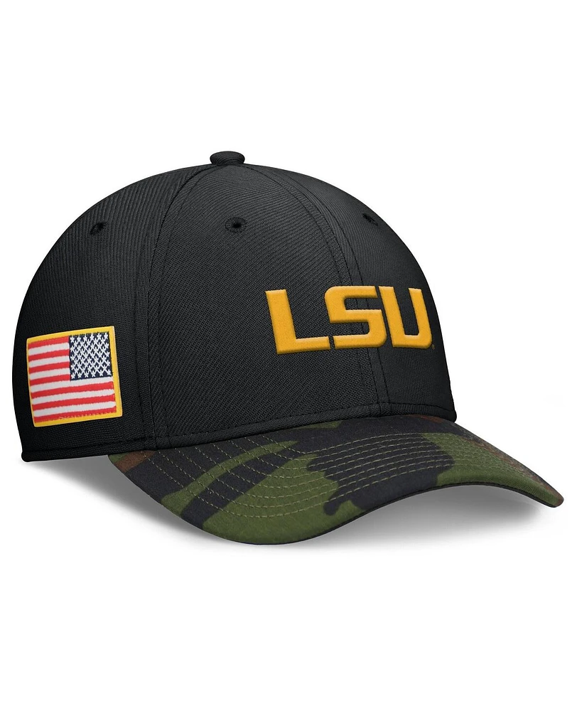 Nike Men's Black/Camo Lsu Tigers 2024 Military Appreciation Rise Swoosh Performance Flex Hat