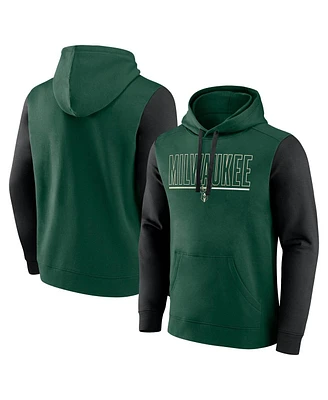 Logo Athletic Men's Hunter Green Milwaukee Bucks Outline Colorblock Pullover Hoodie