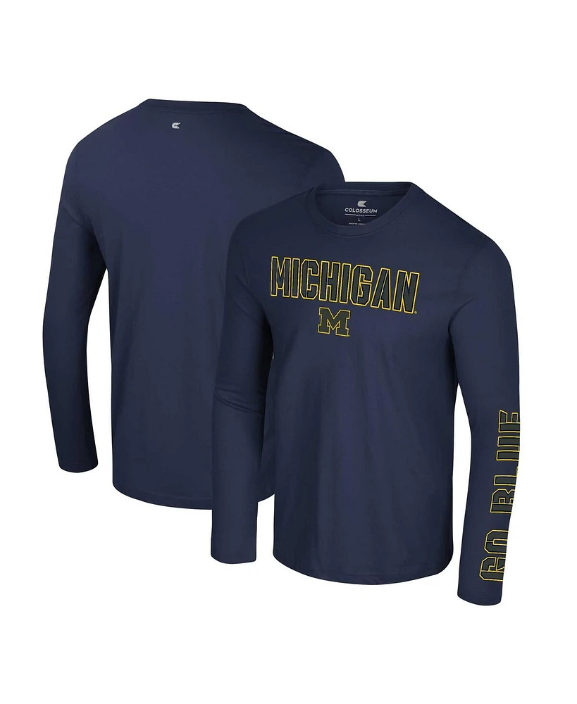 Colosseum Men's Navy Michigan Wolverines Color Pop Active Blend 2-Hit Long Sleeve T-Shirt