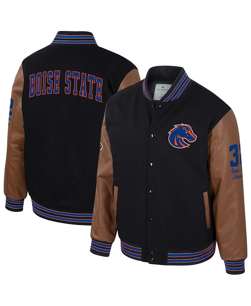 Colosseum Men's Black Boise State Broncos Letterman Full-Snap Varsity Jacket