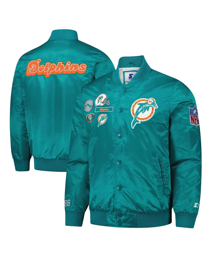 Starter Men's Aqua Miami Dolphins Exclusive Satin Full-Snap Varsity Jacket