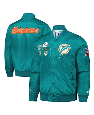 Starter Men's Aqua Miami Dolphins Exclusive Satin Full-Snap Varsity Jacket