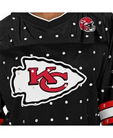 Gameday Couture Women's Black Kansas City Chiefs Kickoff Time Allover Rhinestone Sports Stripe Jersey V-Neck T-Shirt