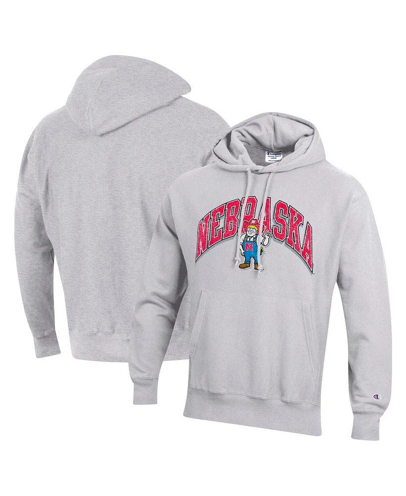 Champion Men's Gray Nebraska Huskers Vault Late Night Reverse Weave Pullover Hoodie