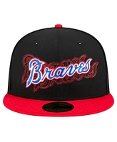 New Era Men's Black Atlanta Braves Shadow Stitch 59FIFTY Fitted Hat