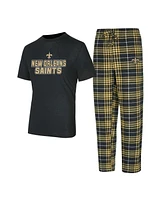 Concepts Sport Men's Black/ New Orleans Saints Vector T-Shirt Flannel Pants Sleep Set