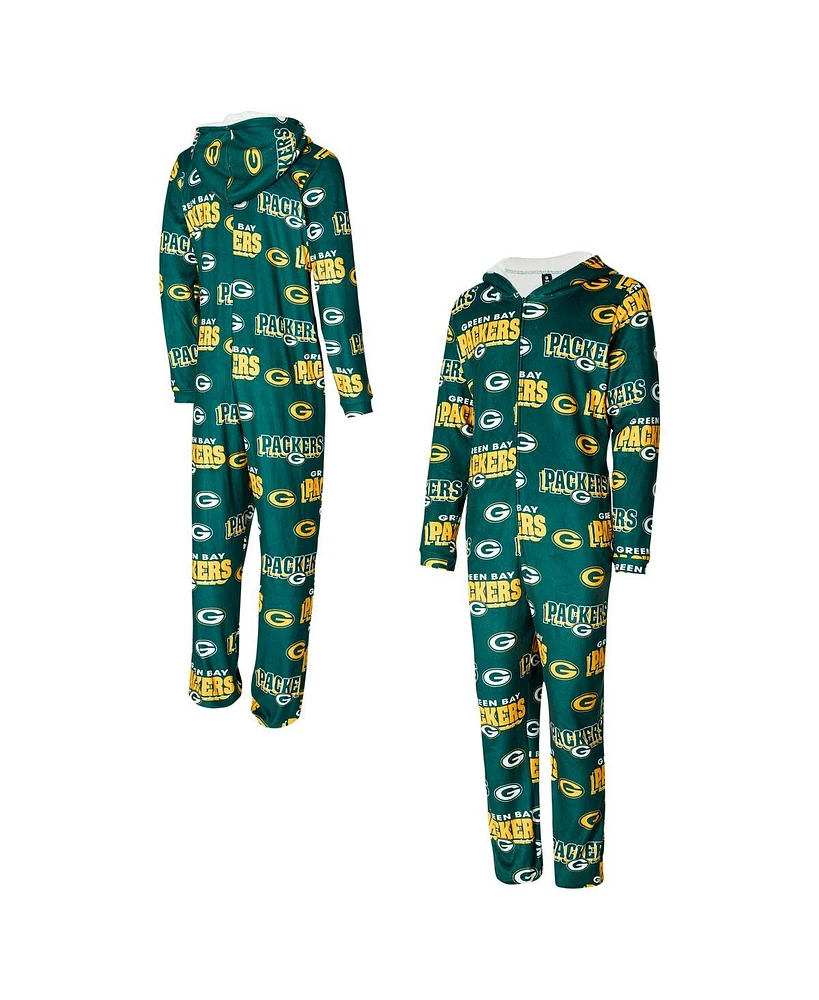 Concepts Sport Women's Green Green Bay Packers Roadway Allover Print Microfleece Full-Zip Union Suit