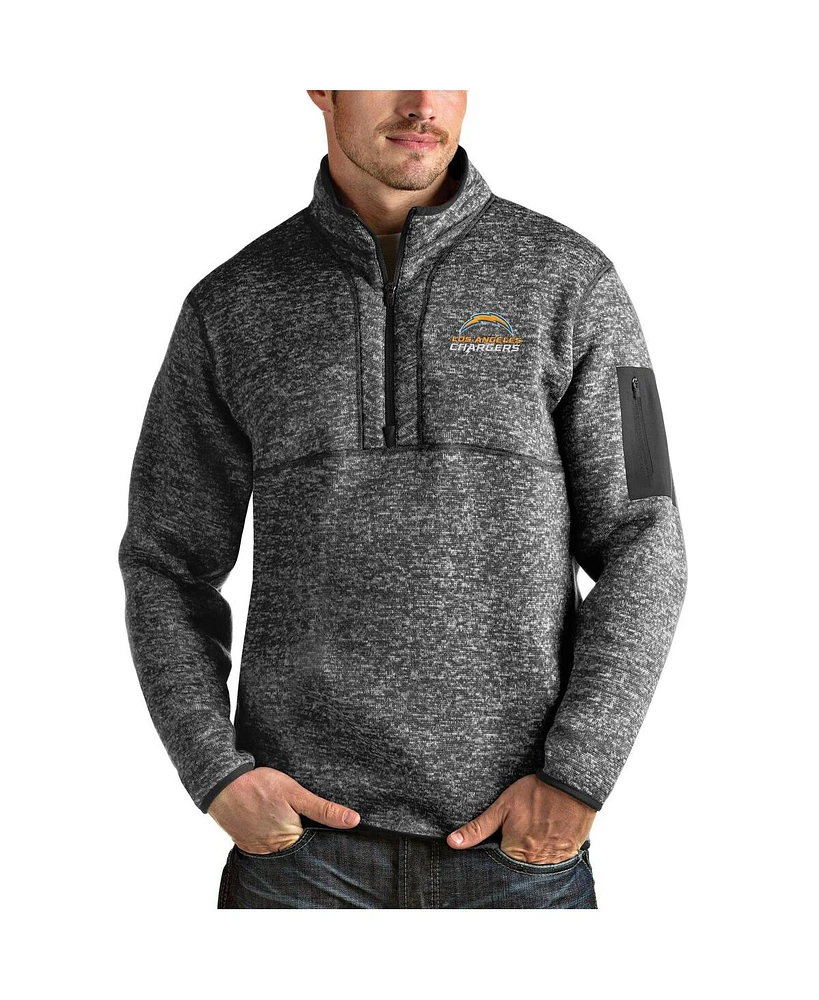 Antigua Men's Heather Charcoal Los Angeles Chargers Fortune Quarter-Zip Pullover Jacket